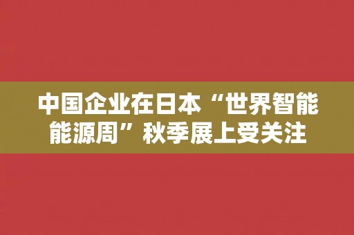 中国企业在日本“世界智能能源周”秋季展上受关注 中国企业在日本“世界智能能源周”秋季展上受关注