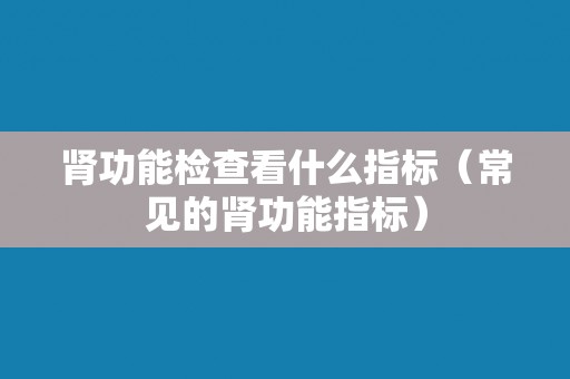 肾功能检查看什么指标（常见的肾功能指标）