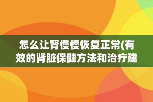 怎么让肾慢慢恢复正常(有效的肾脏保健方法和治疗建议)
